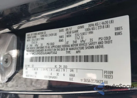 2018 Ford Escape Se z USA, uszkodzony, nr VIN 1FMCU0GD3JUA07332